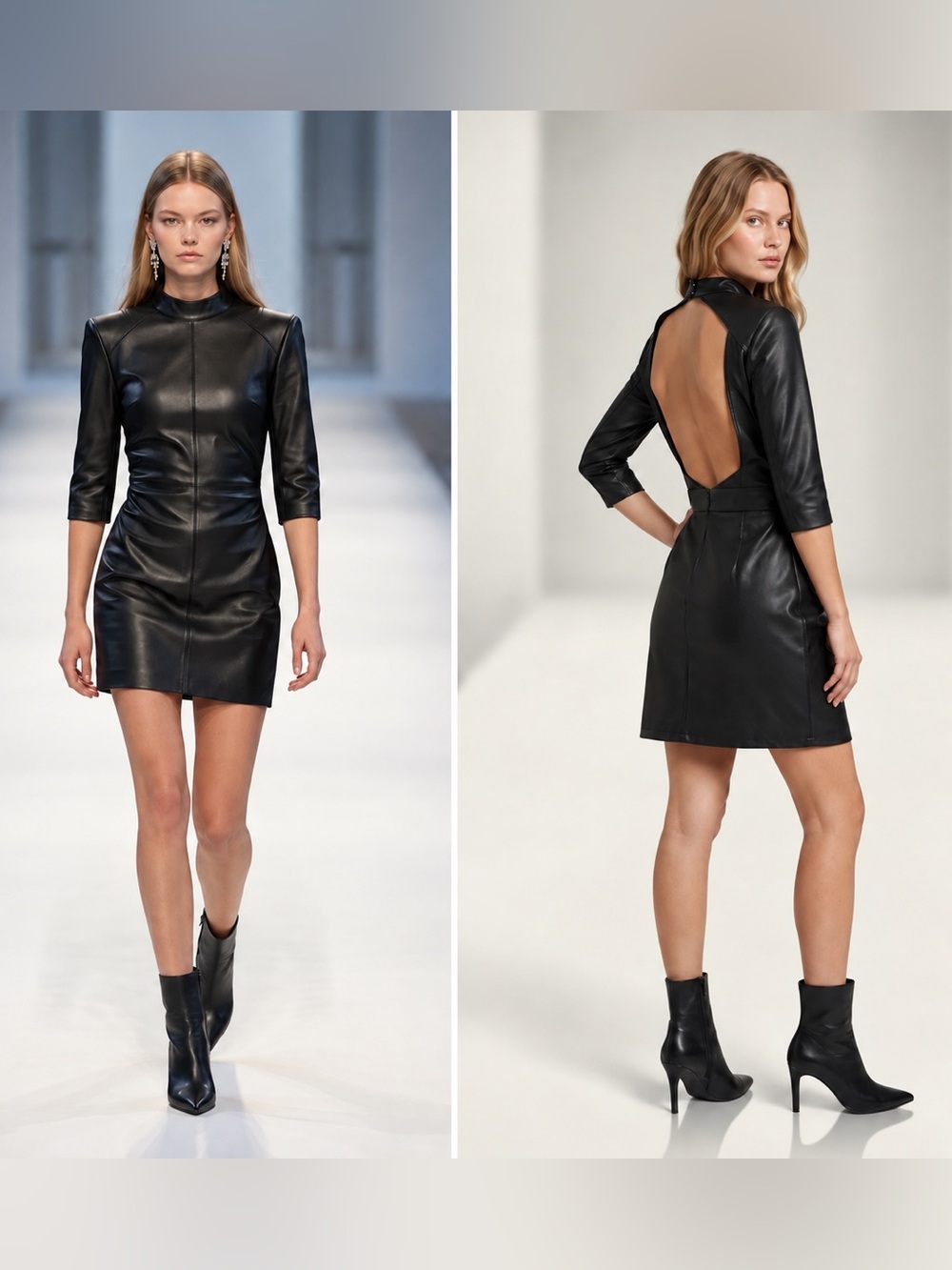 Zara Black Faux Leather Open Back Mini Dress XS